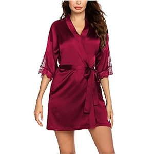 Balancora Kimono ochtendjas voor dames, kort, kant, badjas, zijde, ochtendrok, bruid, satijn, nachtjas, nachtkleding met…