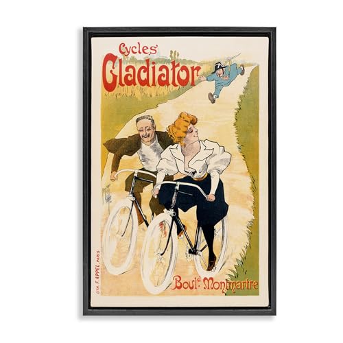 Stupell Industries Vintage Cyclists Poster Black Framed Floater Canvas Wall Art…