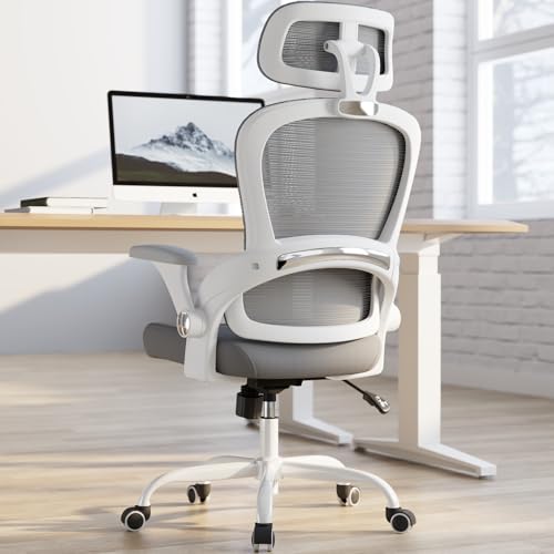TRALT Office Chair - Ergonomic Office Chair with Back Support, Computer Chair - Home Office Desk Chairs, 330lbs Wide Seat Big and Tall Office Chairs with Headrest, Comfy Desk Chairs (White Grey)