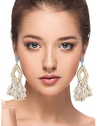 2 pares de pendientes de borla de ratán, estilo bohemio, con flecos, estilo étnico, joyería vintage para mujeres y niñas, aleación, meekoo-Earrings-01