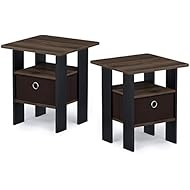 FURINNO Andrey 2-Pack Bin Drawer End Table Nightstand, Walnut/Dark Brown