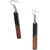 Retro Wooden Resin Geometric Bar Drop Dangle Earrings Layered Leopard for Women Polymer Clay Lightweight Statement Jewelry