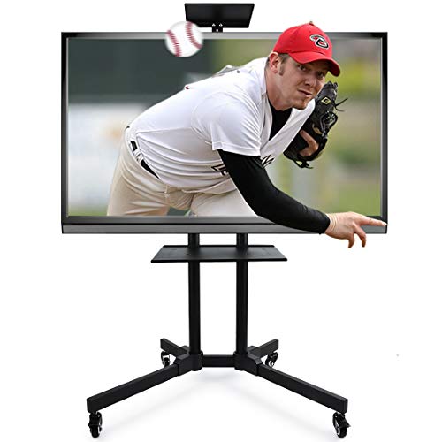 Heavy Duty Support 140 lbs TV Cart, Antistatic Coating Mobile TV Stand Fits 32-65” LED LCD Plasma Flat Screen 43-63” Adjustable Trolley-Mobile TV Mount with Wheels & 2 Organize Shelves - Thumbnail 7