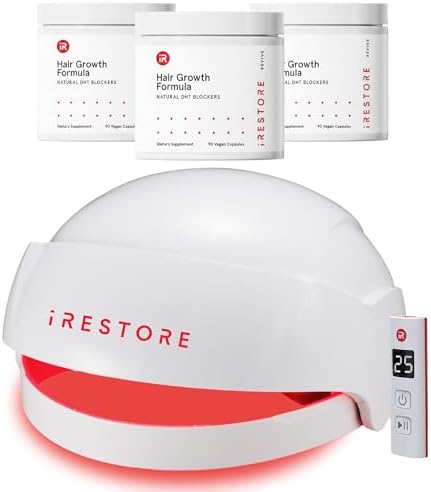 iRestore Essential Red Light Hair Device & Hair Growth Supplement 3-Pack