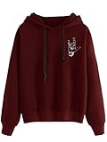 SweatyRocks Sweatshirt Girls Pullover Fleece Drop Shoulder Striped Hoodie For Girl Burgundy One Size