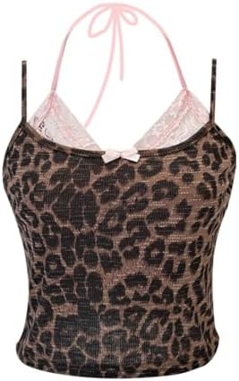 Hesaco Cute Leopard Print Tank Top for Women- Y2k Aesthetic Lace