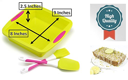 Square Cake Pan Baking Mold MeatLoaf bread Pie set with Spatula and Brush Extra Thick and Solid Silicone …