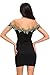 Alvaq Women's Gold Lace Applique V Neck Backless Off Shoulder Mini Dress