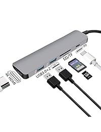 USB C Hub HDMI 4K ,USB Type-C Hub,USB C Hub Adapter for MacBook Pro 2018 2017 2016,USB C Hub 6 in 1 Combo with 2 USB SD TF Card Reader for HP Folio 13 spectre13 for Dell xps 13(Sliver)
