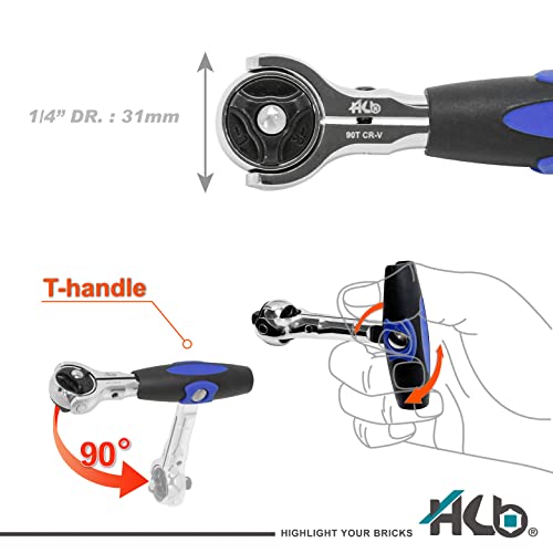 HB AKM025-G Swivel Head Ratchet Set 90 Teeth 49 Pieces 1/4" CR-V & S2 | Professional Safety Sockets and Bits Mechanical Automotive Workshop DIY | Portable Case – Made in Taiwan