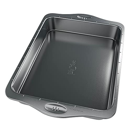 Rholet Brownie Tin Large Traybake Roasting Tray | Quantum II Non Stick Coating, 5cm Deep Pan with Cutting Guides, Rectangle Swiss Roll Tin, Easy Clean Heavy Duty