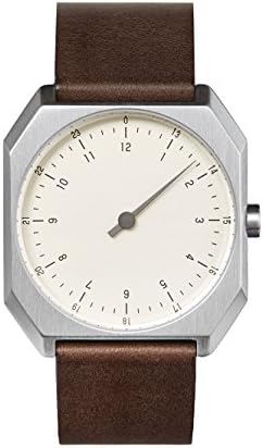 slow AM/PM edition 03 - Swiss Made one-hand 24 hour watch, Silver/Brown