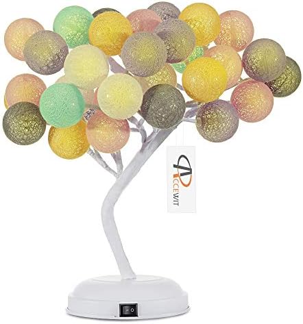 ACCEWIT Decor Table Lamp, Remote Adjustable Tree Bedside Lamp, 1.64ft Pink Tree Light for Wedding Living Room Bedroom Party Home Decor with 32 Warm White LED Lights (Colorful A)