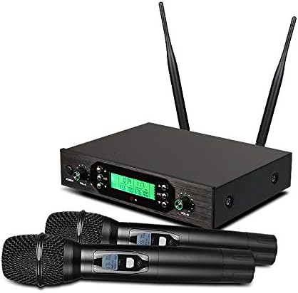 80-Channel Dual UHF Wireless Microphone System,Metal Cordless Mic Set, Long Distance 200-240Ft,16 Hours Continuous Use for Family Party,Church, Karaoke Night