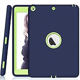 SYNTAK iPad 9.7 2017 Case,Slim Heavy Duty Shockproof Rugged Cover Three Layer Hard PC+Silicone Hybrid Impact Resistant Defender Full Body Protective Case (navy blue)