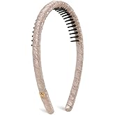 SHE'S FREE STYLE JUST FOR YOU Upgraded Classic Thin Headbands for Women, Non-Slip Polyester & Plastic Hair Bands with Teeth for Strong Hold Grip, Durable Hair Accessories (Coffee Brown-F2, Upgrade)