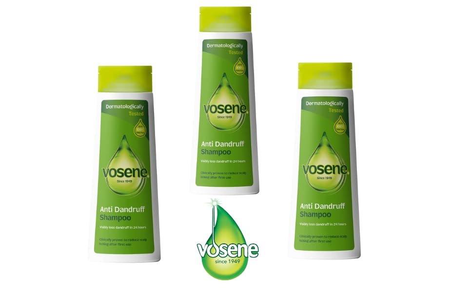 Vosene Anti-dandruff Shampoo 3 x 300ml, Anti Dandruff Shampoo with Tea Tree Oil, Vosene Shampoo for Itchy and Dry Scalp, Tarrapu Bundle Card Included