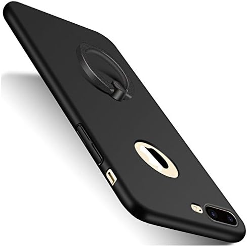 iphone 7plus Case, Yimer ipgone 7+ Case Anti-Slip Thin Hard Plastic Covers with Ring stand (Black)