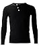 FLATSEVEN Men's Slim Fit Casual Long Sleeve Henley T Shirt (THL100) Black, L