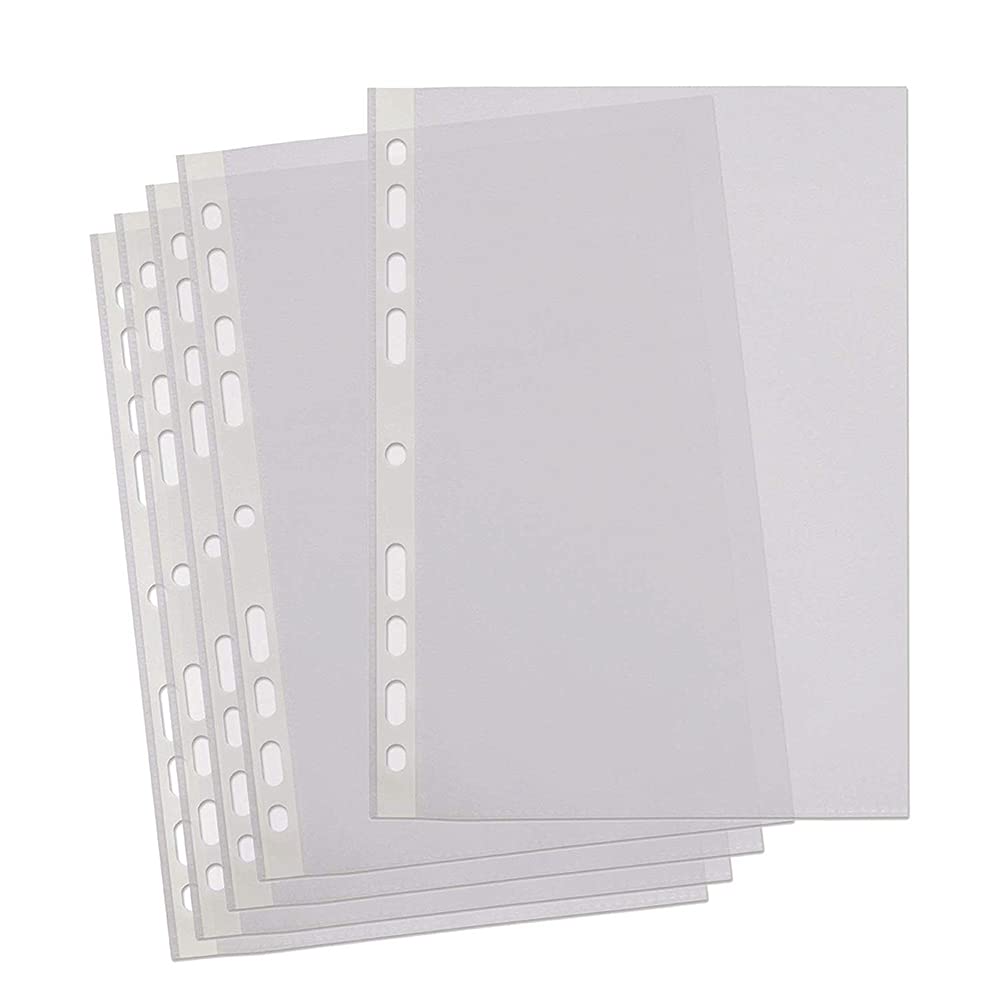 SUMMIT A4 Punched Pockets, 150 Clear Plastic Sleeves, Reinforced Multi-Punched Spine, 40 Microns for Durable Filing