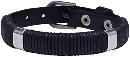 Adjustable Vintage Style Leather Bracelet Belt Clasp Design for Men Black