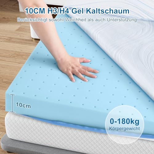 BedStory Topper 160 x 200 cm H3/H4 10 cm High Gel Cold Foam Mattress Topper | For bed, box spring bed, sofa bed and caravan, washable cover, double slip resistance, Oeko-Tex Standard 100.