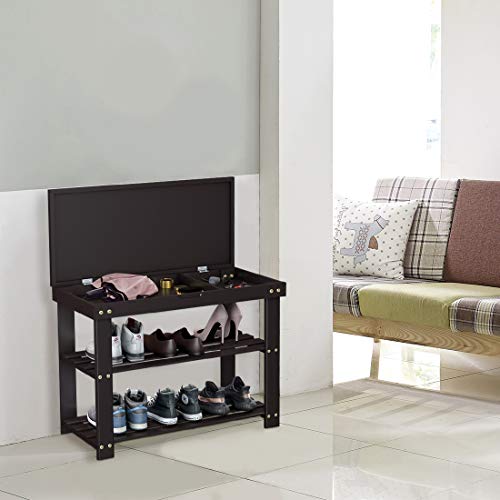 Zhuoyue Bamboo Entryway Shoe Bench - 3 Tier Shoe Rack Shelf Stand Foyer Mudroom Hallway Bench with Storage for Entryway Organizer