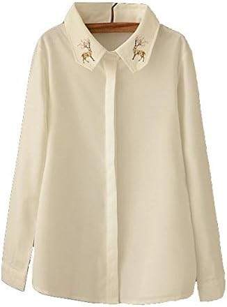 Amazon 秋冬春物 レディース カットソー ワイシャツ Yシャツ 上着 子鹿プリント 模様 首元プリント シンプルフォーム ベーシック 上品 大人カジュアル 前開きボタン かわいい エレガント 長袖 落ち着き 通勤 通学 ストリート デイリー 普段使い アウトドア トラベル