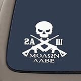 CMI NI268 2A Molon Labe 3 Percenter Decal | Premium Quality White Vinyl Decal | 5-Inches X 5.3-Inches | 2nd Amendment Decal
