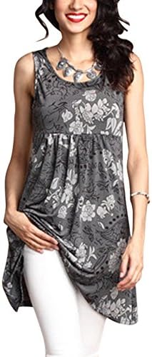 Shineya Women's Fashion Floral Print Tunic Long Tank Top O Neck Sleeveless Blouses with Plus Size Grey 4XL