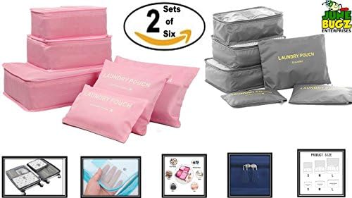 Travel Packing Cubes- JuneBugz Luggage Organizers + Laundry Bags | 12 Piece Travel Accessory set for Travel Bags, Suitcase, Carry-on , Back Packs Toiletries, Clothing, Shoes, Passport &amp; Documents