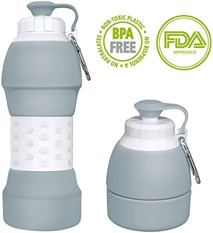 Ecosylife Collapsible Silicone Water Bottle - Portable Light Weight Anti Leakage BPA Free Medical Food Grade Sports Trveling Water Bottle(Gray)