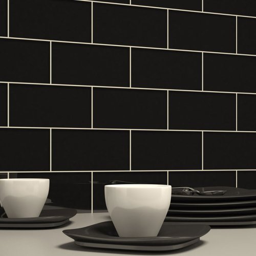 Giorbello Glass Subway Backsplash Tile, 3 x 6, Black, 2 Sq Ft