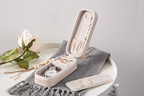 SANQIANWAN Small Travel Jewelry Organizer Box - Portable Jewellery Cases Leather Gift for Women Jewelry Organizer Home Use Display Storage for Rings Earrings Necklace - Thumbnail 4