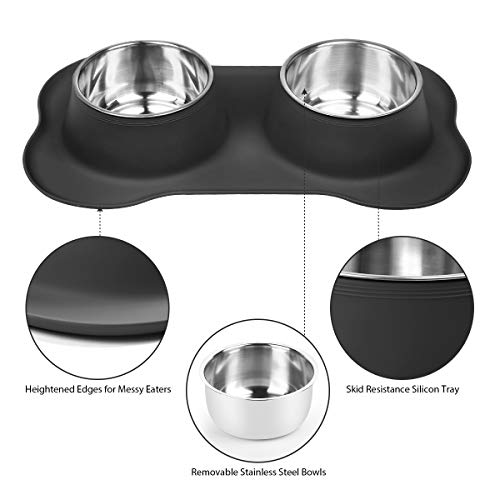 URPOWER Dog Bowls 60 Oz in Total Large Size 2 Stainless Steel Dog Bowls with No Spill Dog Food Bowl Non Slip Silicone Mat Pet Bowl for Small Medium Dogs and Cats