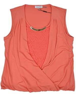 Womens Mixed Media Layered Blouse Pink L