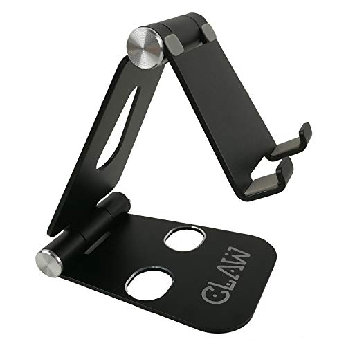 CLAW Mobile Phone Tablet Stand Holder, Fully Foldable & Adjustable Cradle Dock Compatible with All iPhone & Android Phones, iPads, Tablets and Smartphones, Aluminium Alloy (Black)