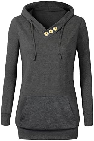 Women's Sweatshirts Long Sleeve Button V-Neck Pockets Pullover Hoodies