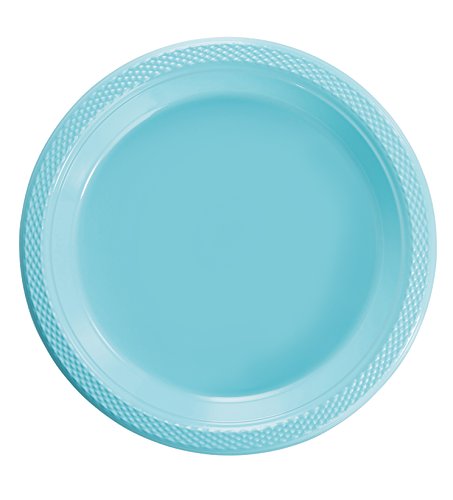 Exquisite 7 Inch. Light Blue Plastic Dessert/Salad Plates - Solid Color Disposable Plates - 100 Count