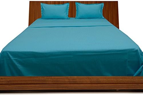 Royal Home Collection 650 Thread Count Bed Sheet Set 26 Inch Extra Deep Pocket RV Champer Short Queen Size, Turquoise Blue/ Teal Stripe 650TC 100% Cotton