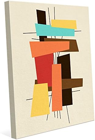Brick a Brack Red Geometric Mid-Century Postmodern Retro Abstract Painting Illustration Wall Art Print on Canvas