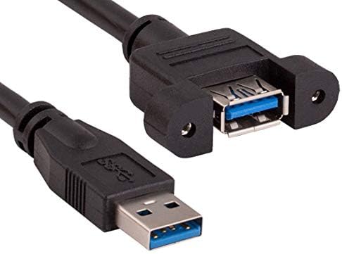 CableLeader 1ft USB 3.0 High-Speed Type A Male to Female Extension Cable with Panel-Mount and Screws, Compatible with Keyboard, Mouse, Flash Drive, Black