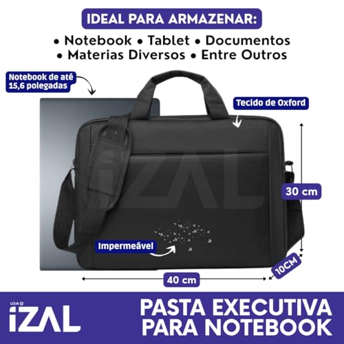 Bolsa Pasta para Notebook Maleta Executiva Impermeável Portátil | Alça Ombro e Mão Para Viagem, Trabalho, Faculdade Ideal Para o Dia a Dia Alça Transversal Unissex - Exclusividade Izal
