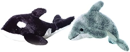 Bundle of 2 Aurora 9" Stuffed Beanbag Animals - Dorsey Dolphin &amp; Orca Whale