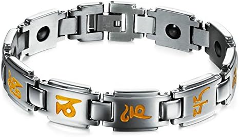 Onefeart Stainless Steel Ancient Scriptures Lucky Couple Bracelet for Men 20.5CM Gold Lover Present