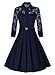 MISSMAY Women's Vintage 1950s Style 3/4 Sleeve Black Lace Flare A-line Dress (Small, Navy Blue)