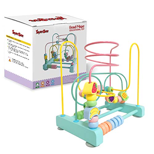image for ToyerBee Bead Maze with Suckers, Wooden Bright Colored Toddler Toys, B