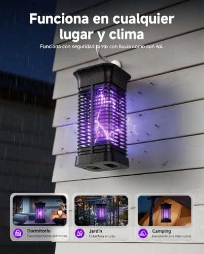 Lámpara Antimosquitos, Mata Mosquitos Eléctrico para Interior Exterior | Luz UV 360°, Rejilla 3000V, Bandeja extraíble, Resistente al agua IPX4, Para dormitorio y terraza