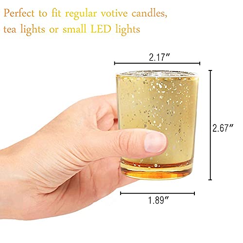 Volens Gold Votive Candle Holders Bulk, Mercury Glass Tealight Candle Holder Set of 12 for