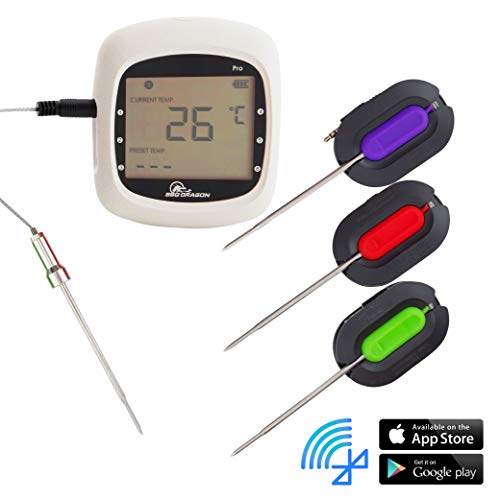 Wireless Meat Thermometer For Grilling - 6 Channel Bluetooth Meat Thermometer And 4 Probe BBQ Thermometer For Smoker, Grill, Barbecue, Outdoor Cooking - Smart Smoking Accessories From BBQ Dragon